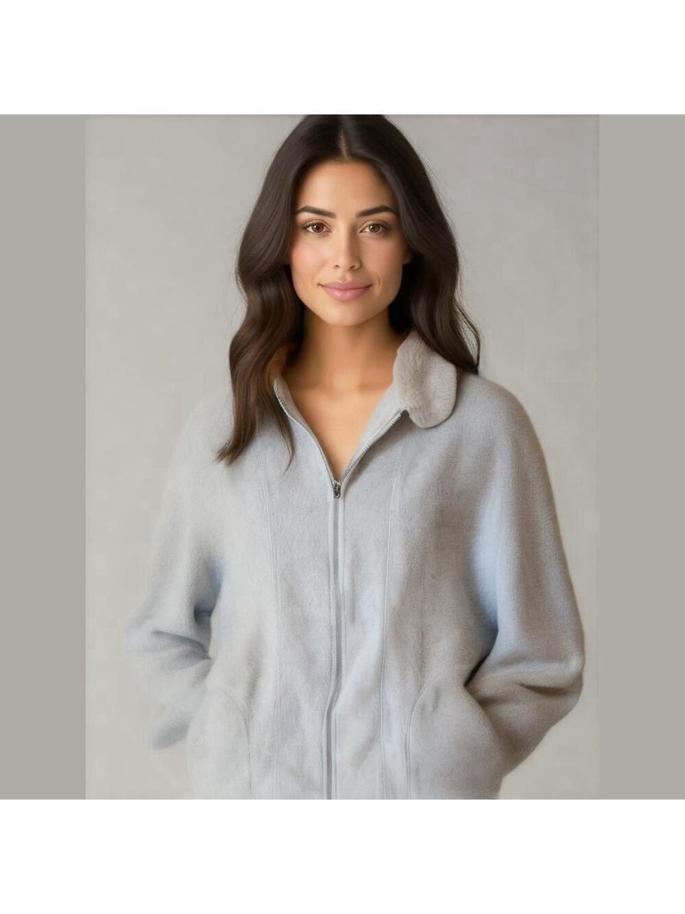 Villager Sport Ivory Fleece Jacket Faux Collar S